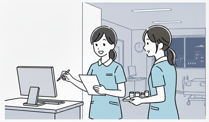 夜勤中の若手看護師